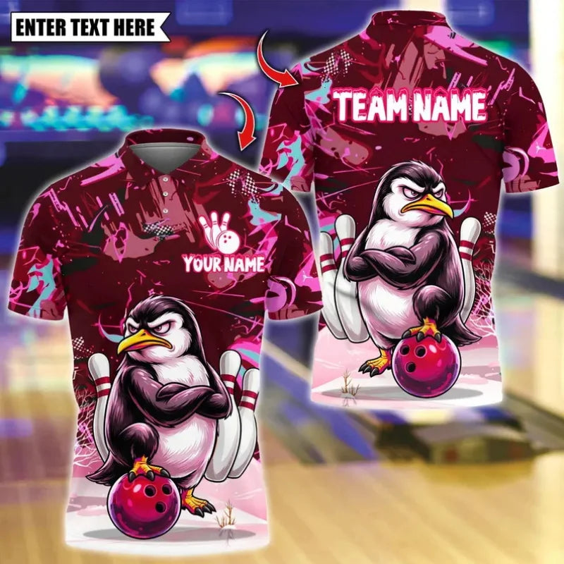 Men's Custom Name Tough Penguin Bowling Polo Shirt