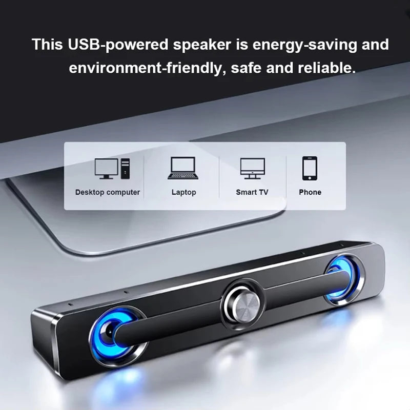 USB-Powered Wired Soundbar Computer Speaker