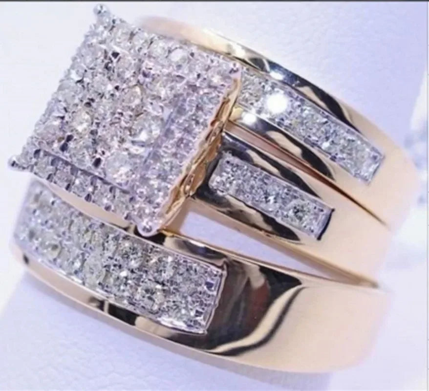 3 pcs/set Colorful Cubic Zirconia Inlaid Ring