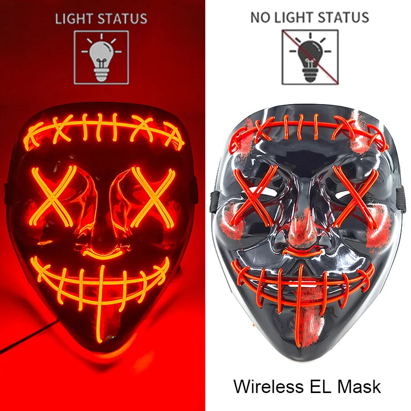 LED Light-Up Neon Wire Purge Mask – 3-Mode Halloween Horror Cosplay Mask for Adults