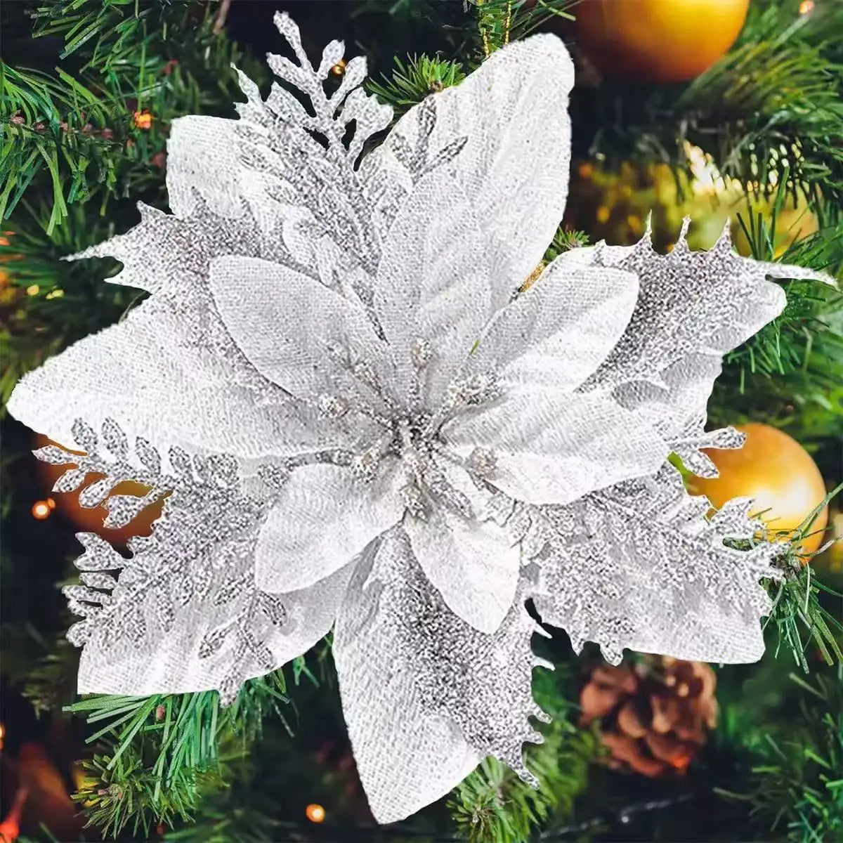 Glitter Artificial Christmas Flowers Set