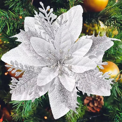 Glitter Artificial Christmas Flowers Set