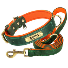 Leather Dog Collar Leash Set Soft Padded