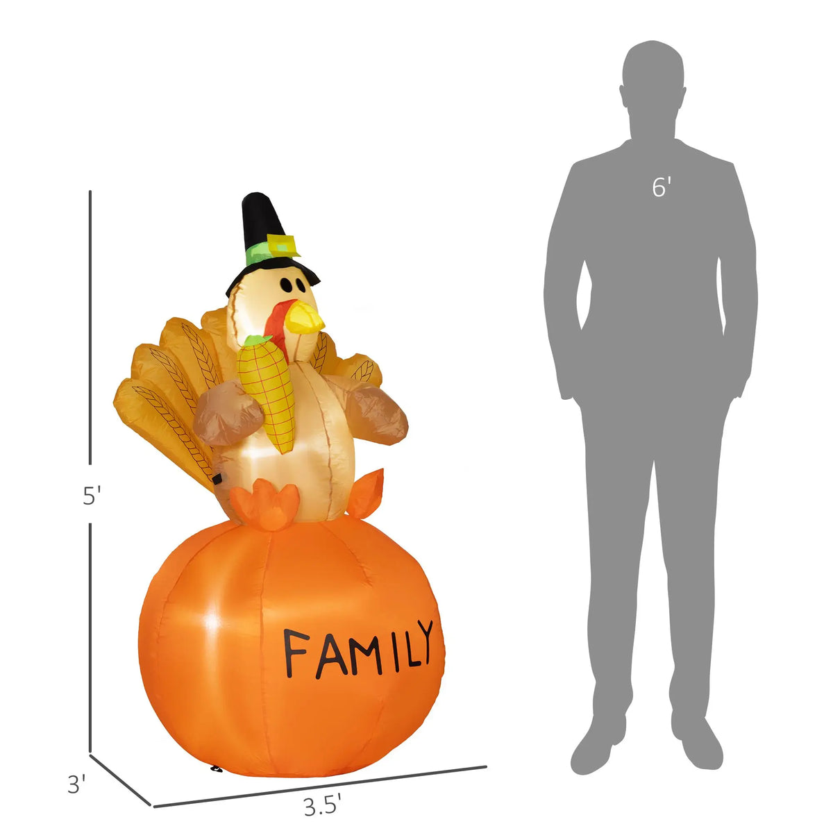 4.9ft Inflatable Thanksgiving Turkey with LED Display