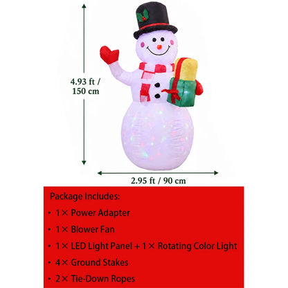 5FT Christmas Inflatable Snowman with Rotating LED Lights & Gift Box