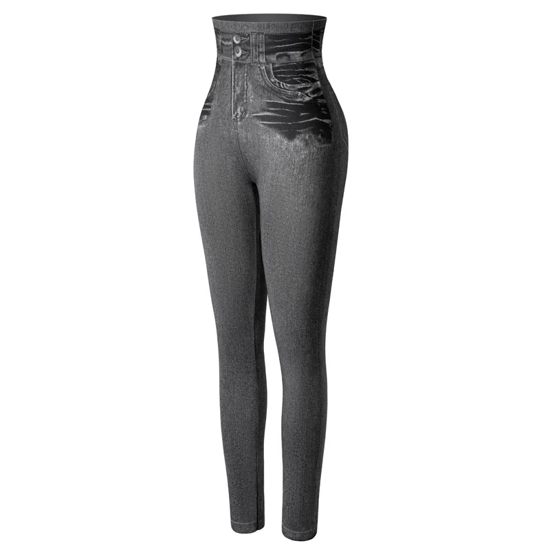 Women's High-Waist Denim Print Stretchy Jeggings