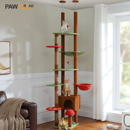 Floor to Ceiling Adjustable Cat Tree Tower with Condo & Scratching Post
