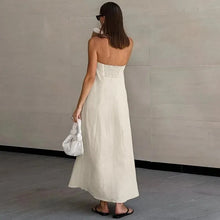 Cotton Linen Strapless Dress with Exposed Back
