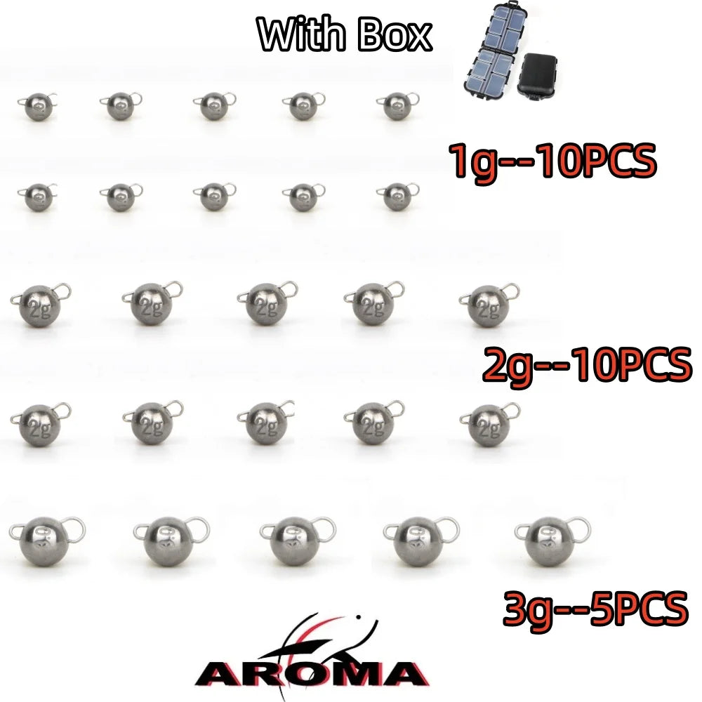25-Piece Tungsten Cheburashka Jig Head Sinker Set with Storage Box (1g, 2g, 3g)
