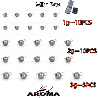 25-Piece Tungsten Cheburashka Jig Head Sinker Set with Storage Box (1g, 2g, 3g)