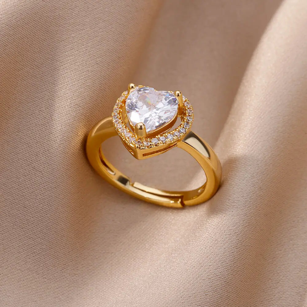 18K Gold Plated Zircon Geometric Open Ring – Trendy Waterproof Stainless Steel Jewelry