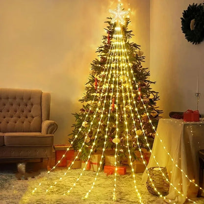 LED Waterfall Fairy String Lights with Star Topper