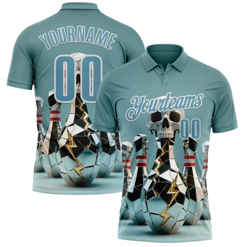 Men's Custom Skull Graphic Bowling Polo Shirt