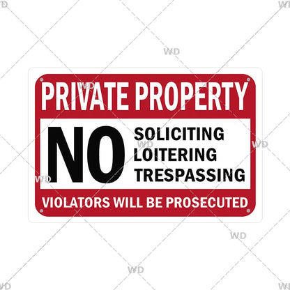 Warning Tin Sign - Vintage Private Property & Security Wall Plaque
