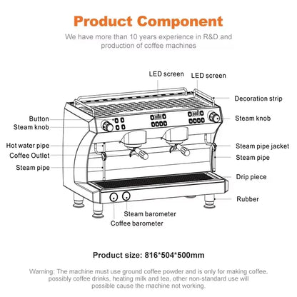 CAFOVO Gemilai CRM3120C 2 Group Semi Automatic Commercial Espresso Coffee Machine 3 Boilers Rotary Pump