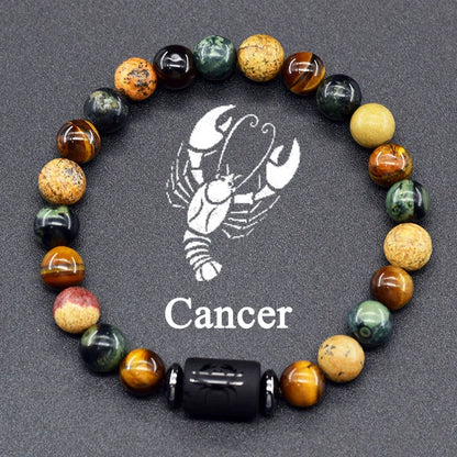 Natural Tiger Eye Stone 12 Zodiac Constellation Bead Bracelet