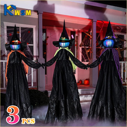 3PCS Halloween Light Up Hand-Holding Witches, Sound-Activated Glow Decorations