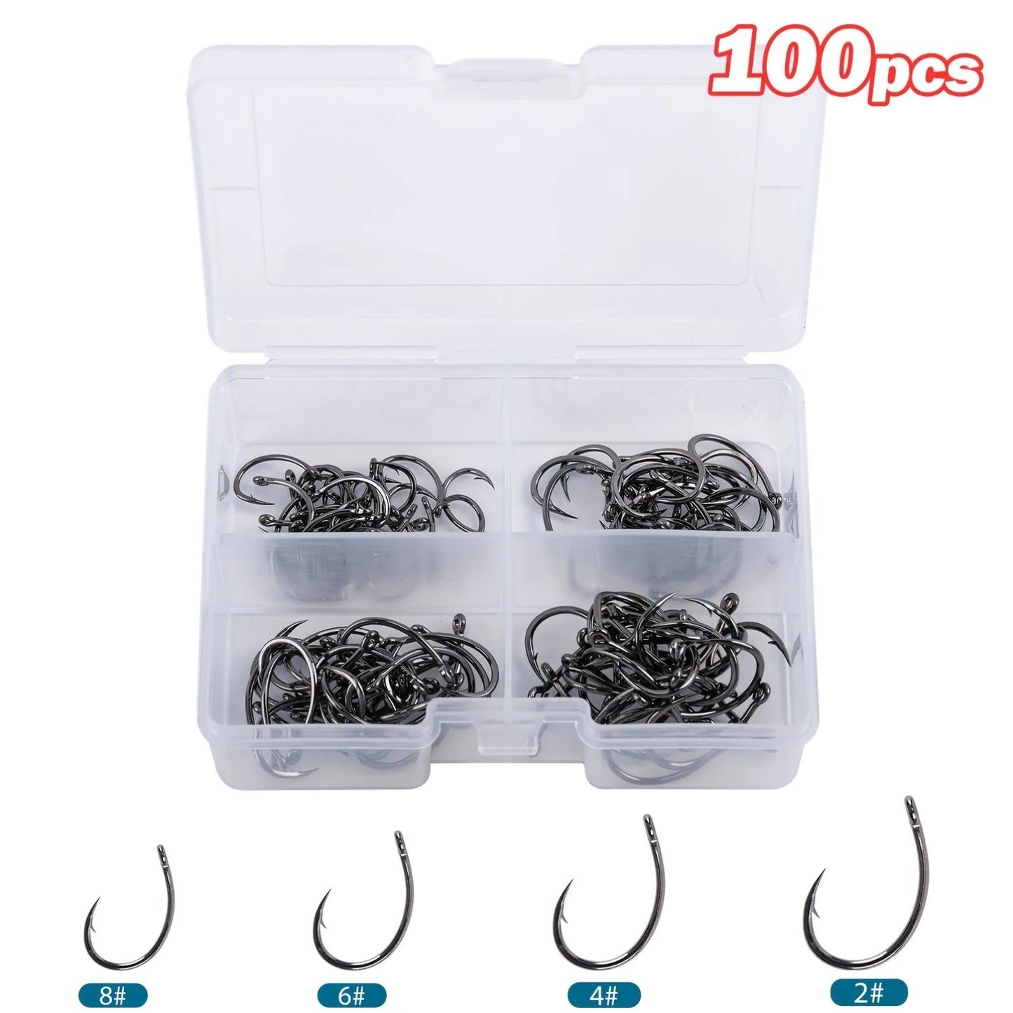 Goture 100pcs High Carbon Steel Circle Fishing Hooks