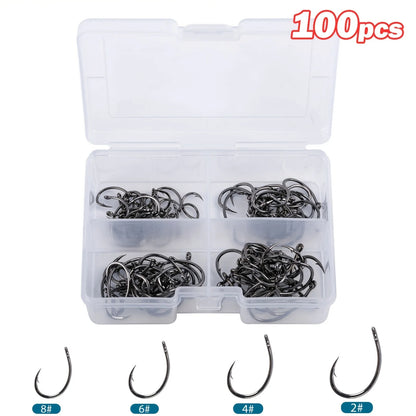 Goture 100pcs High Carbon Steel Circle Fishing Hooks