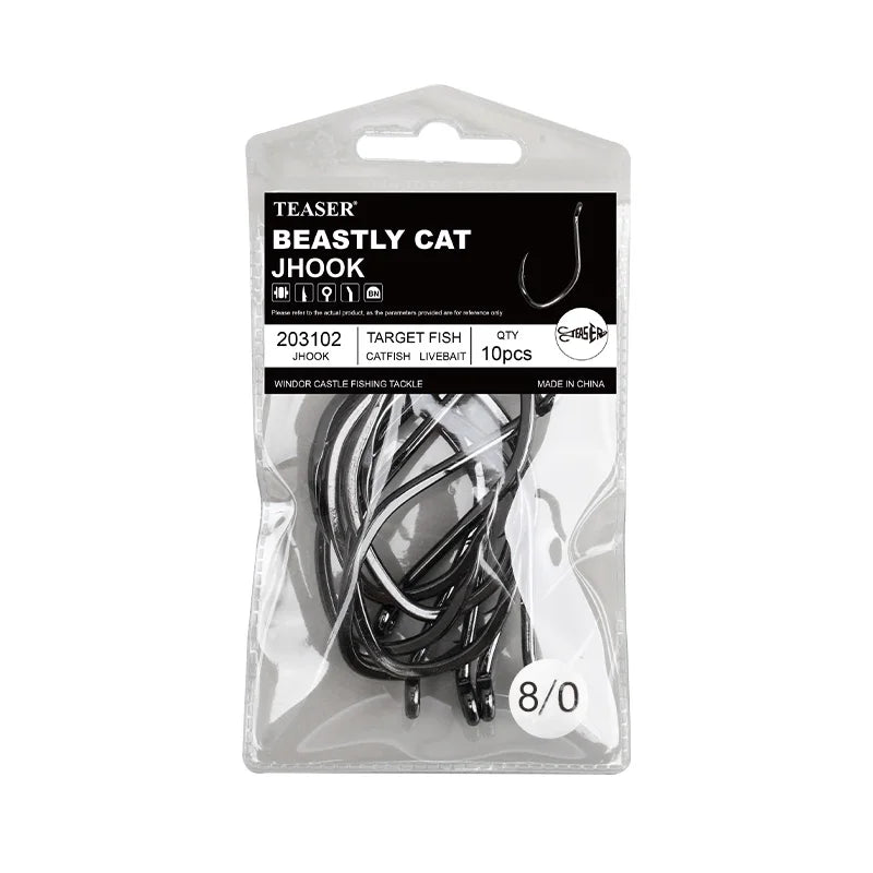 OBSESSION 10pcs High Carbon Steel Barbed Catfish Hooks 2/0-8/0
