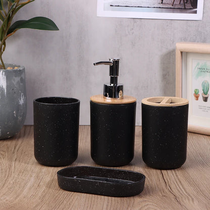 Black Bathroom Toothbrush Holder With Bamboo Cover Lotion Dispenser Soap Box