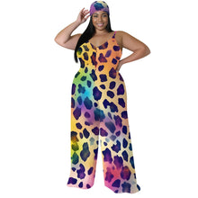 Colorful Leopard Print Jumpsuit with Headscarf