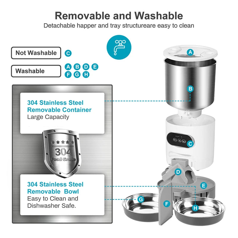 Smart APP Controlled Stainless Steel Double Meal Feeding Dispenser