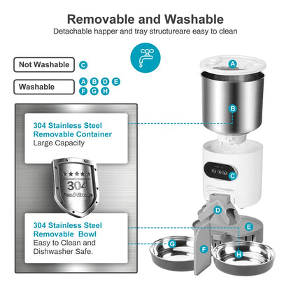 Smart APP Controlled Stainless Steel Double Meal Feeding Dispenser