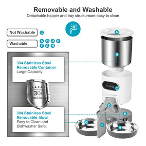 Smart APP Controlled Stainless Steel Double Meal Feeding Dispenser