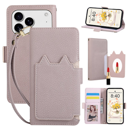 Cat Shape Litchi Leather Flip Wallet Phone Case with Mirror for iPhone