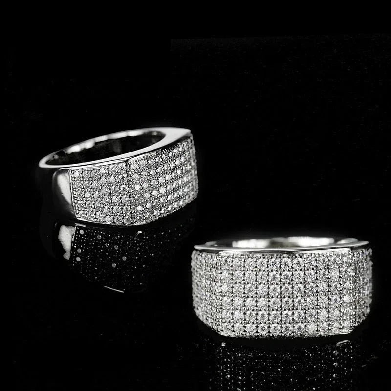 Iced Out Luxury Silver Crystal Trendy Ring