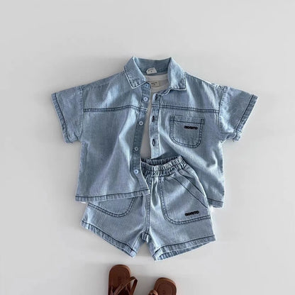 Toddler & Baby Unisex Denim Short Sleeve Shirt & Shorts Set