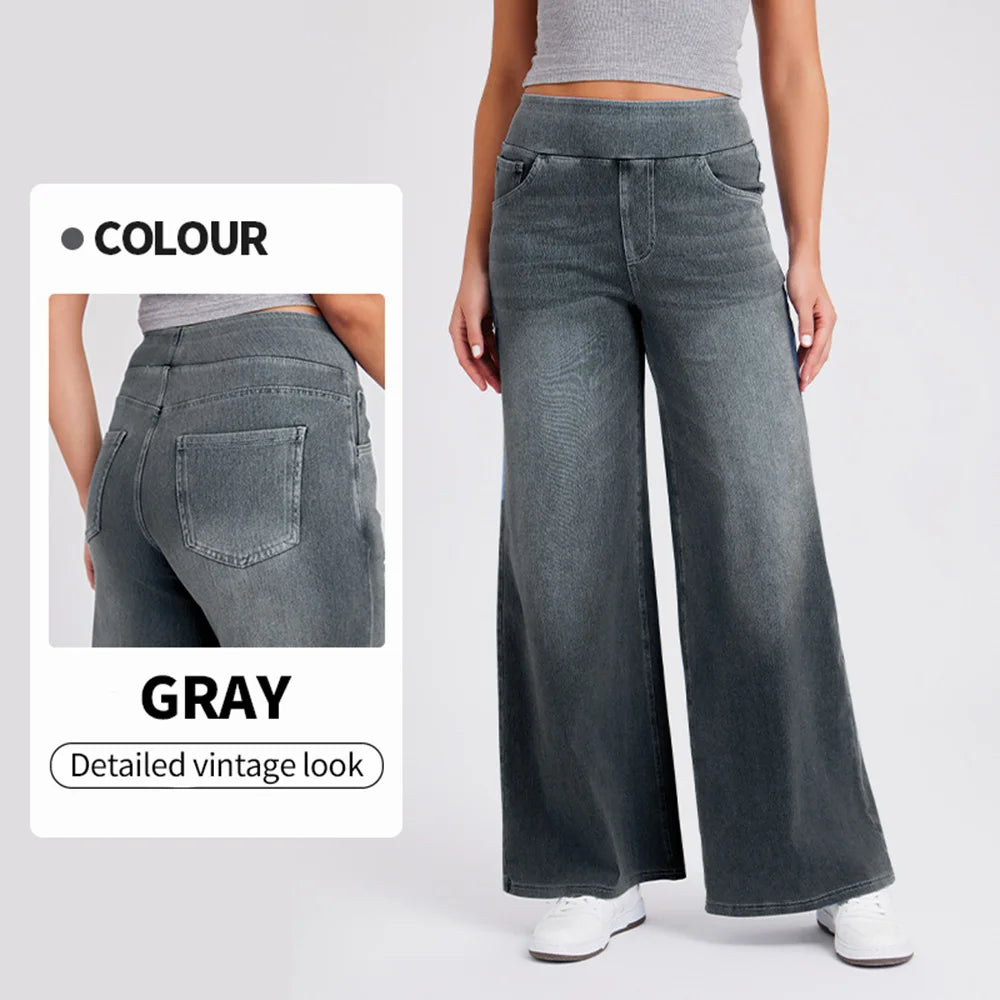 High Waist Stretch Denim Loose Wide Leg Jeans