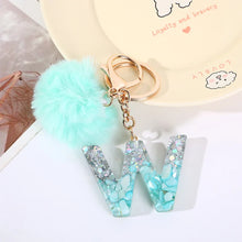 Letter Key Pendant With Green Fluffy Pompom