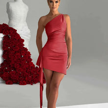 Stylish Solid Color Sleeveless Tilted Shoulder Short Dress