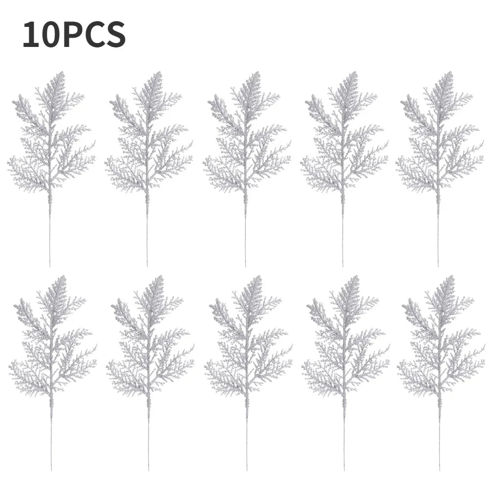 10/5Pcs Artificial Plants Pine Branches Christmas Glitter