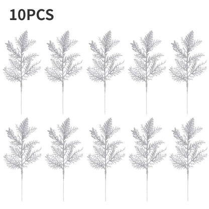 10/5Pcs Artificial Plants Pine Branches Christmas Glitter