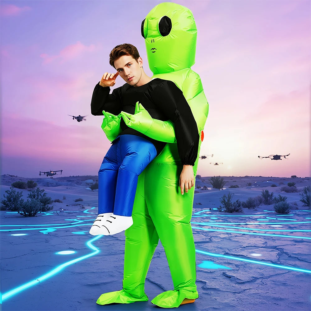 Fancy Funny Mascot Astronaut ET Inflatable Alien Costume Suit - Adult Blow-Up Outfit for Halloween, Purim & Cosplay