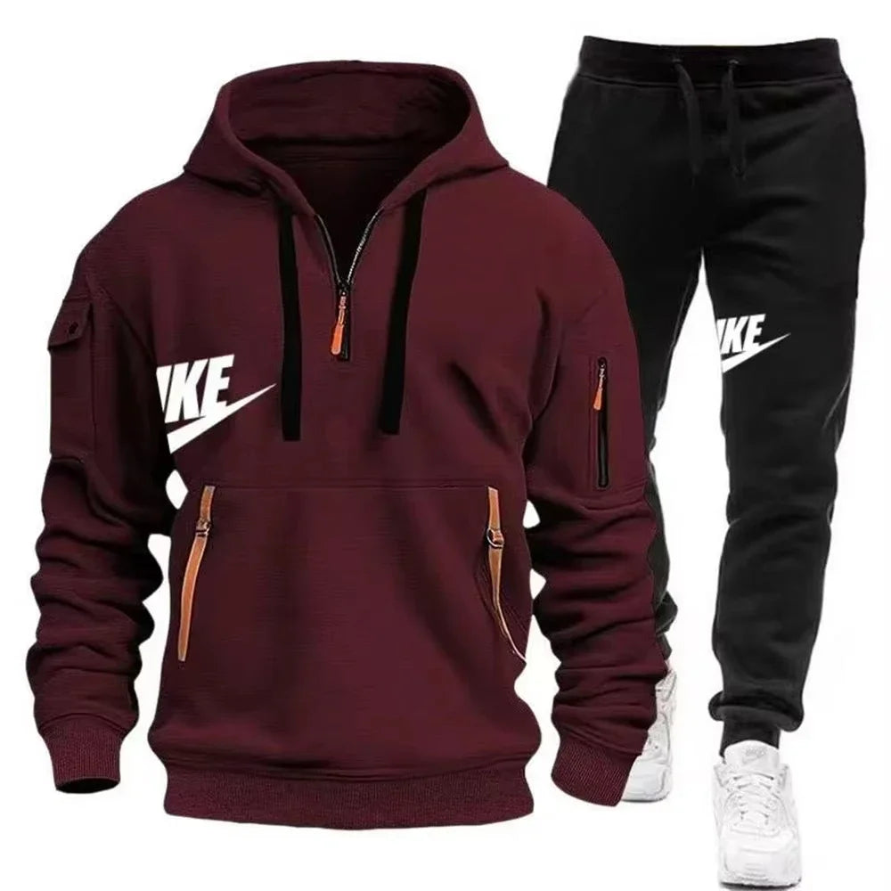 Warm Zippered Hoodie + Athletic Pants Set
