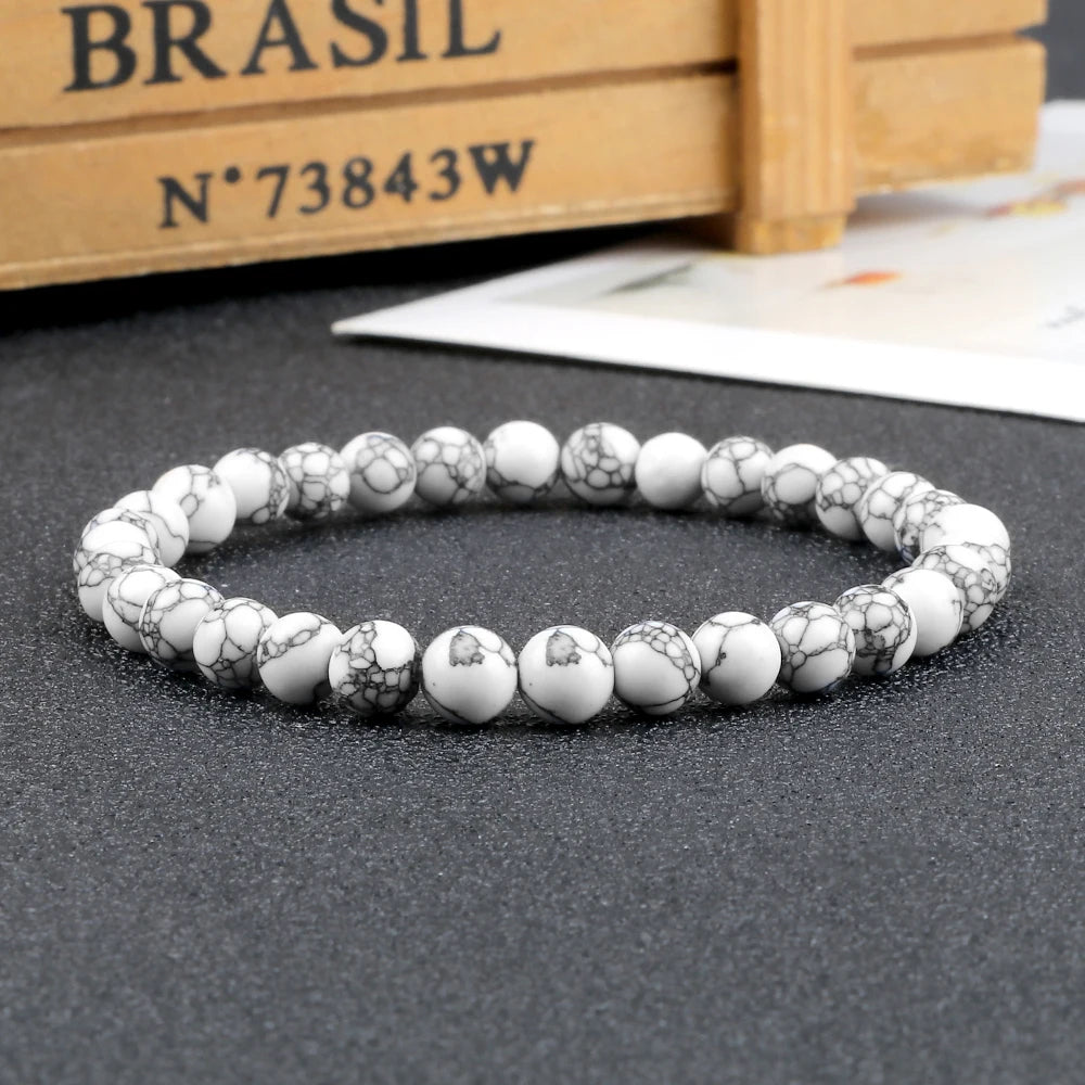 Natural Stone White Howlite Bead Bracelet