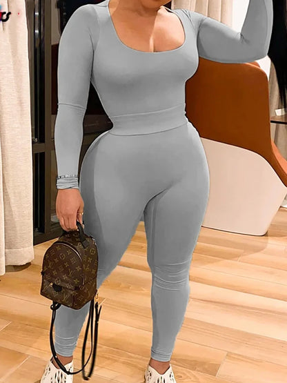 Two Piece Stretch Sporty Crop Top + Waistband Leggings Set