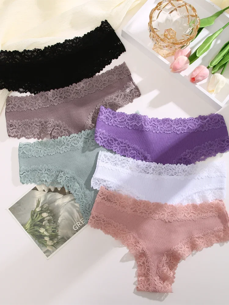3-Pack Women's Cotton Patchwork Lace Briefs