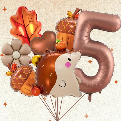 7Pcs Autumn Pinecone Hedgehog Balloon Set - 32 Inch Brown Number 1-9 Thanksgiving & Birthday Decor