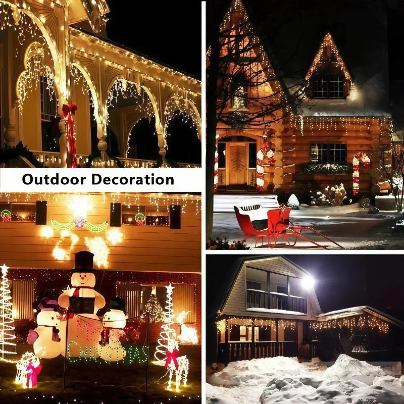 Solar Powered Icicle Lights Outdoor Christmas Decoration LED Garland - IP54 Waterproof 8 Modes Fairy Light