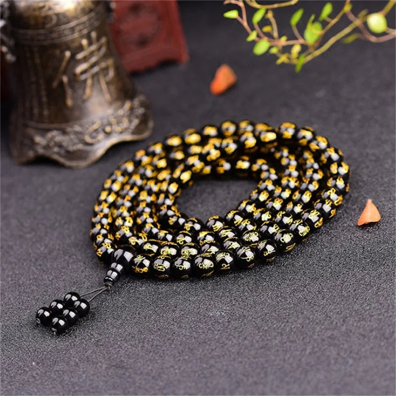 Natural Stone Six Words Mantra Bead Bracelet