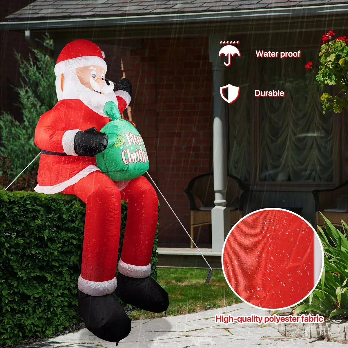 1.8M/5.9FT Inflatable Santa Claus Holding Gift Bag with LED Lights