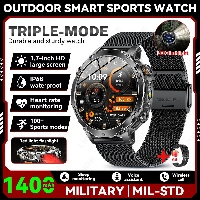 Military Outdoor Smartwatch with Flashlight