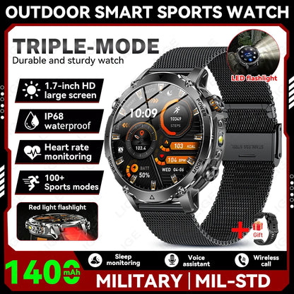 Military Outdoor Smartwatch with Flashlight