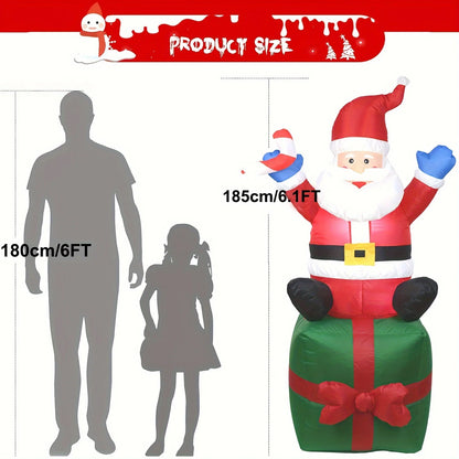 6FT Inflatable Santa Claus Sitting on Gift Box with LED Lights