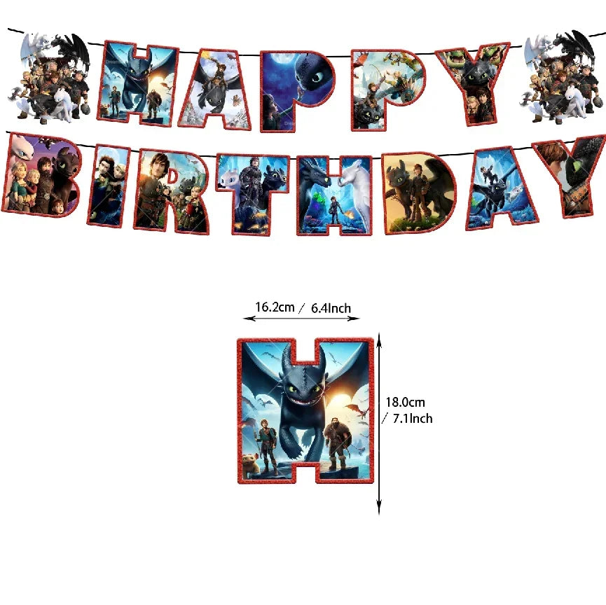 How to Train Your Dragon Party Decorations Set - Foil Balloons, Birthday Banner & Cake Toppers